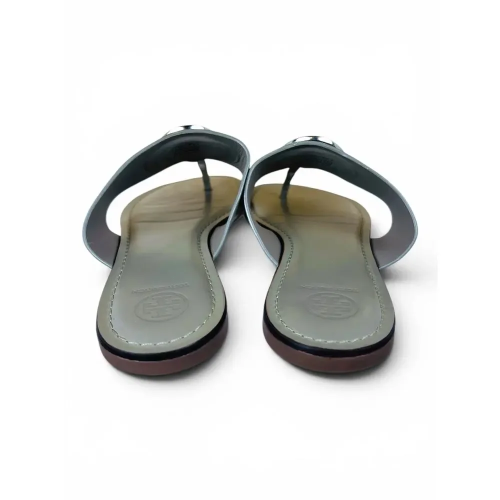 Tory Burch Benton Band Gray Heron Silver Leather Thong Sandals Size 10